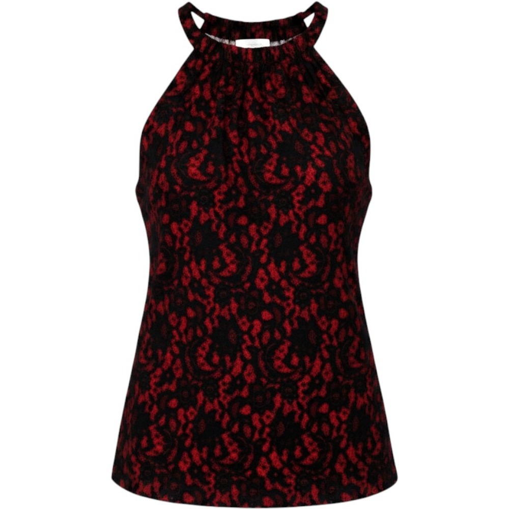 Michael Kors Women's Spaghetti Straps Elastic Neck Floral Print Top Red Size S